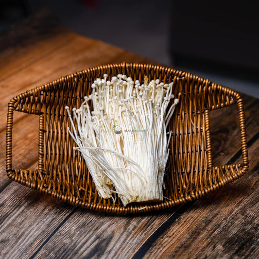bunch of white and fresh needle enoki mushrooms