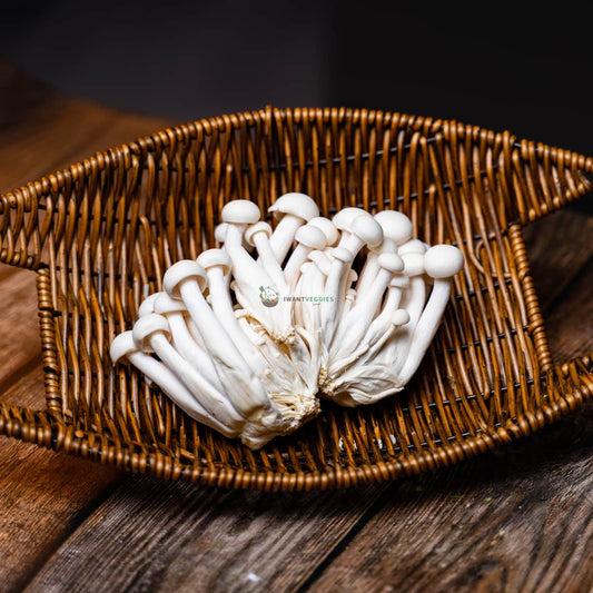 pure white and fresh hon shimeji mushroom on a basket